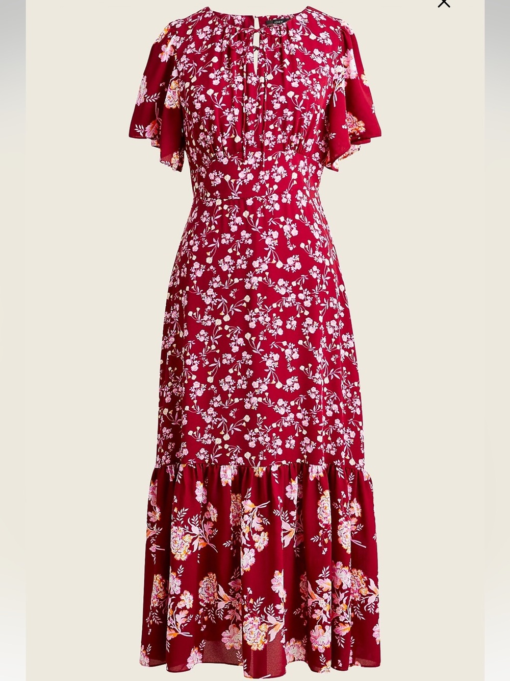 J Crew NWT Burgundy/Pink Floral Maxi Dress with Flutter Sleeves Size 14